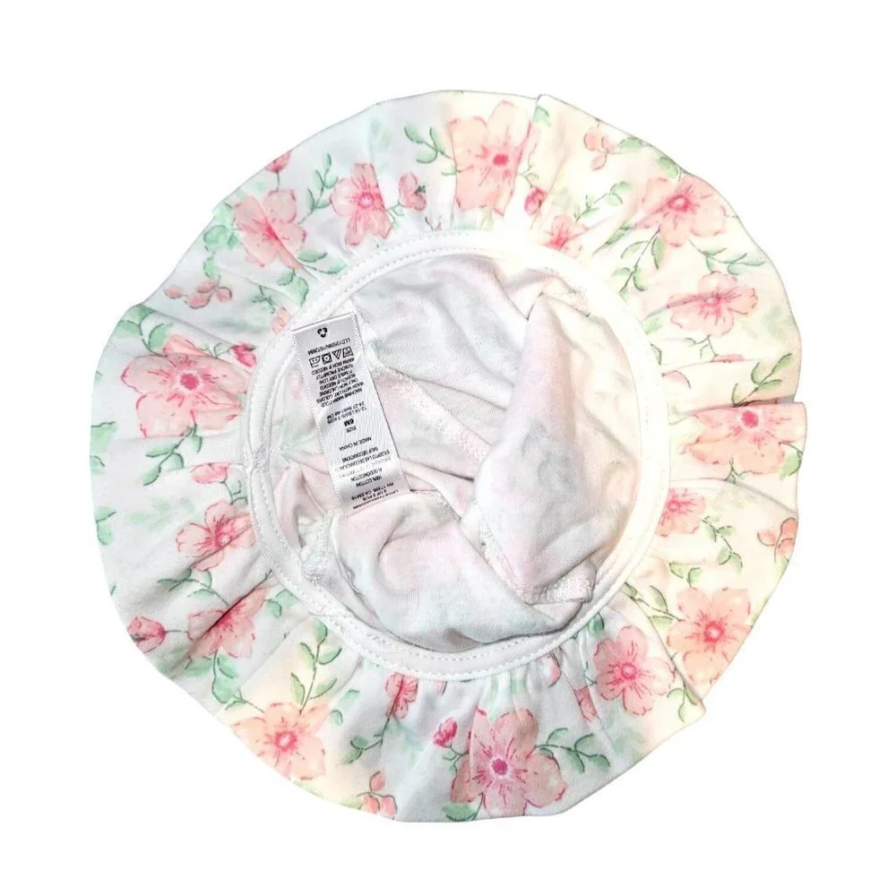 Carters Floral Sun Hat 6M Ruffles Flower‎ Applique Bonnet Cap Pink Green NEW